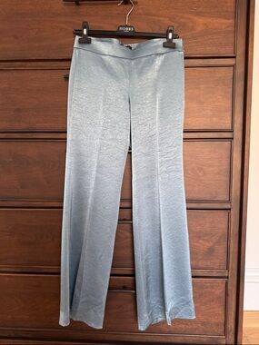 Theory Pale Blue/Grey Satin Wide-Leg Trousers, 0